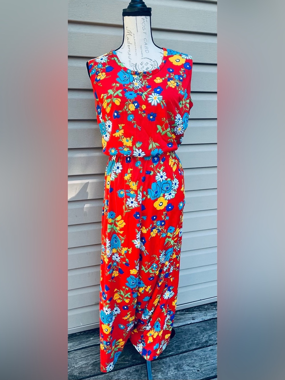 Vintage 1960 s Red Floral Ensemble Maxi Skirt and tops
